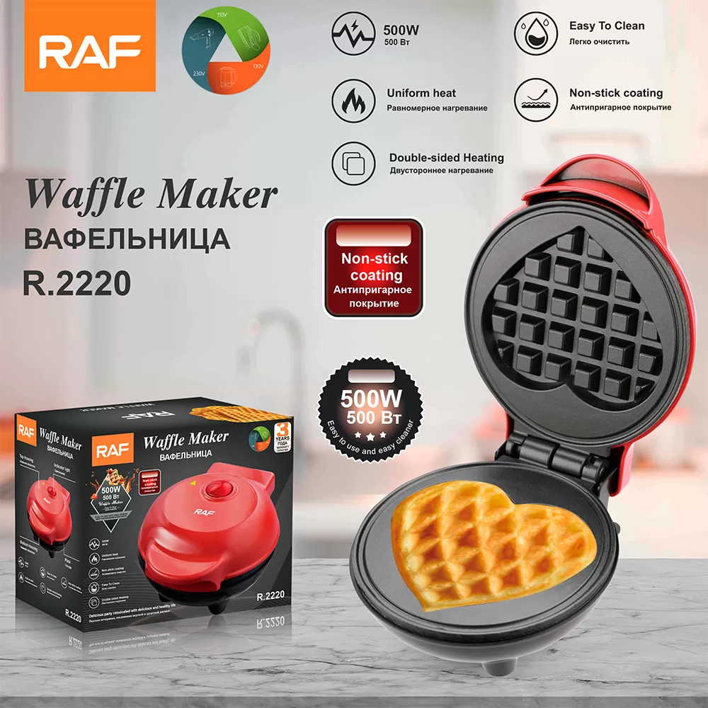 Mini Wafflera Eléctrica RAF | Waffles en Forma de Corazón Antiadherente
